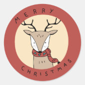 Frohe Weihnachts-Rentier mit Scarf Runder Aufkleber (Vorderseite)