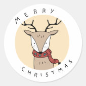 Frohe Weihnachts-Rentier mit Scarf Runder Aufkleber (Vorderseite)