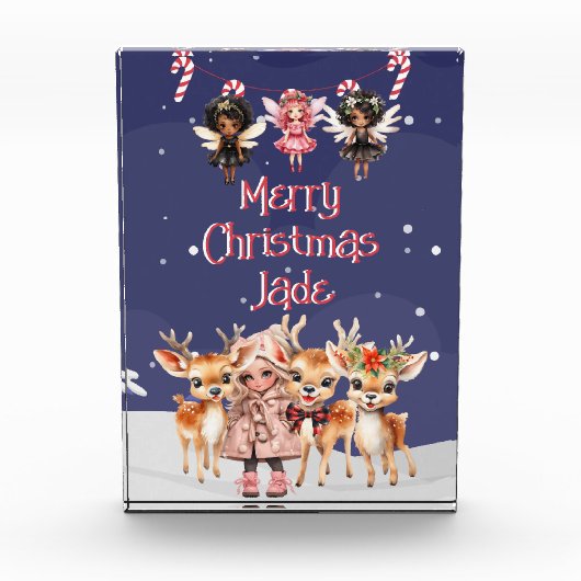 Frohe Weihnachts-Rentier Peppermint Fairy mit Name Fotoblock (Vorderseite)