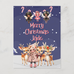 Frohe Weihnachts-Rentier Peppermint Fairy mit Name Postkarte