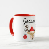 Frohe Weihnachts Rentier personalisierte Mugs Tasse (Vorderseite Links)