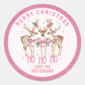 Frohe Weihnachts-Rentier-Personalisierter Name Runder Aufkleber (Vorderseite)