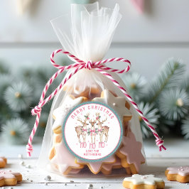 Frohe Weihnachts-Rentier-Personalisierter Name Runder Aufkleber