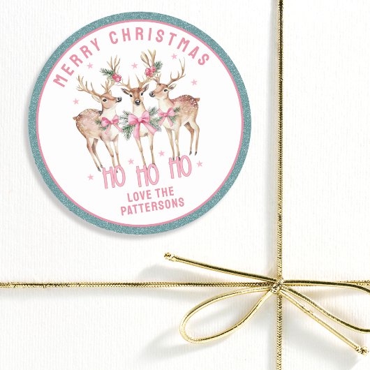 Frohe Weihnachts-Rentier-Personalisierter Name Runder Aufkleber