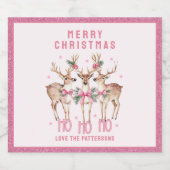 Frohe Weihnachts-Rentier-Personalisierter Name Schaumweinetikett (Einzelnes Label)