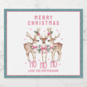 Frohe Weihnachts-Rentier-Personalisierter Name Schaumweinetikett (Einzelnes Label)