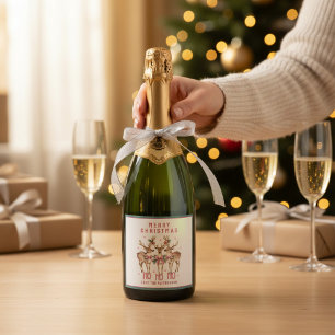 Frohe Weihnachts-Rentier-Personalisierter Name Schaumweinetikett