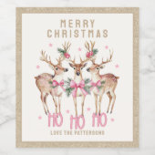 Frohe Weihnachts-Rentier-Personalisierter Name Weinetikett (Einzelnes Label)