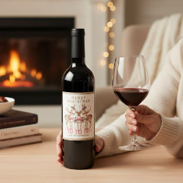 Frohe Weihnachts-Rentier-Personalisierter Name Weinetikett