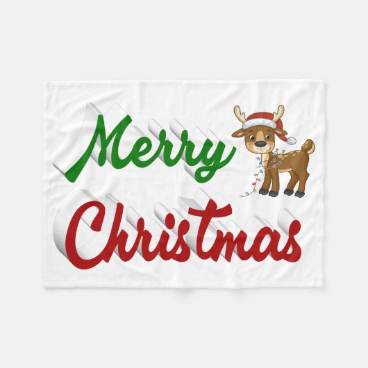 Frohe Weihnachts-Rentier-Rot-Grün-Skript Fleecedecke (Vorderseite (Horizontal))