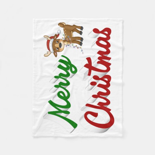 Frohe Weihnachts-Rentier-Rot-Grün-Skript Fleecedecke (Vorderseite)