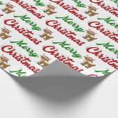 Frohe Weihnachts-Rentier-Rot-Grün-Skript Geschenkpapier (Ecke)
