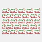 Frohe Weihnachts-Rentier-Rot-Grün-Skript Geschenkpapier Set (Vorderseite 3)