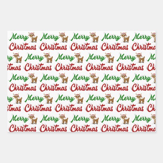 Frohe Weihnachts-Rentier-Rot-Grün-Skript Geschenkpapier Set (Vorderseite 2)
