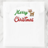 Frohe Weihnachts-Rentier-Rot-Grün-Skript Ovaler Aufkleber (Tasche)