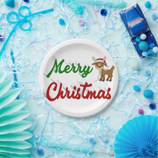 Frohe Weihnachts-Rentier-Rot-Grün-Skript Pappteller (Party)