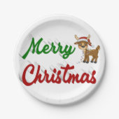 Frohe Weihnachts-Rentier-Rot-Grün-Skript Pappteller (Vorderseite)