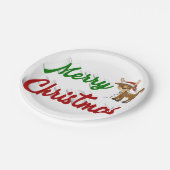 Frohe Weihnachts-Rentier-Rot-Grün-Skript Pappteller (Schrägansicht)