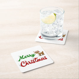 Frohe Weihnachts-Rentier-Rot-Grün-Skript Rechteckiger Pappuntersetzer