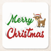 Frohe Weihnachts-Rentier-Rot-Grün-Skript Rechteckiger Pappuntersetzer (Vorderseite)