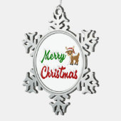 Frohe Weihnachts-Rentier-Rot-Grün-Skript Schneeflocken Zinn-Ornament (Rechts)