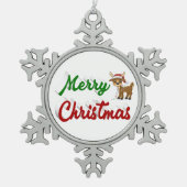 Frohe Weihnachts-Rentier-Rot-Grün-Skript Schneeflocken Zinn-Ornament (Vorderseite)