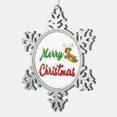 Frohe Weihnachts-Rentier-Rot-Grün-Skript Schneeflocken Zinn-Ornament (Rechts)