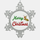 Frohe Weihnachts-Rentier-Rot-Grün-Skript Schneeflocken Zinn-Ornament (Vorderseite)