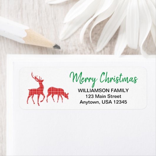 Frohe Weihnachts-Rentier Rotes Kariertes Muster (Insitu)