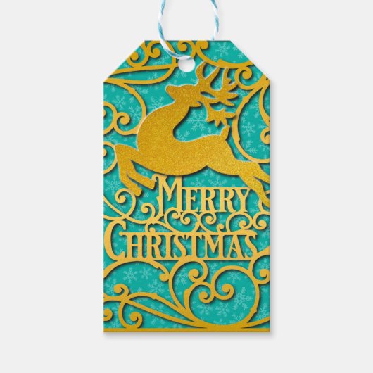 Frohe Weihnachts-Rentier-Silhouetten Schneeflocke Geschenkanhänger (Vorderseite)