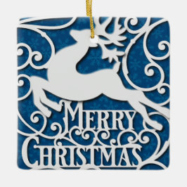 Frohe Weihnachts-Rentier-Silhouetten Schneeflocke Keramikornament