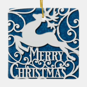 Frohe Weihnachts-Rentier-Silhouetten Schneeflocke Keramikornament