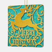 Frohe Weihnachts-Rentier-Silhouetten Schneeflocke Keramikornament (Links)