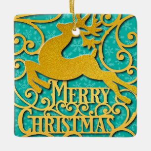 Frohe Weihnachts-Rentier-Silhouetten Schneeflocke Keramikornament