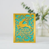 Frohe Weihnachts-Rentier-Silhouetten Schneeflocke Postkarte (Stehend Vorderseite)