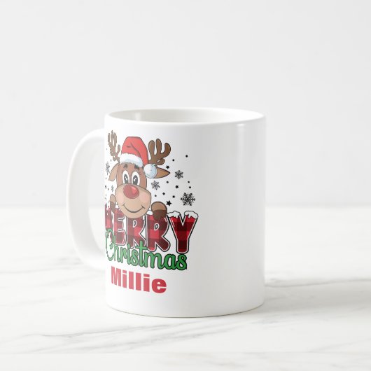 Frohe Weihnachts-Rentier-Weihnachtsmannmütze-Indiv Kaffeetasse (Vorderseite Links)