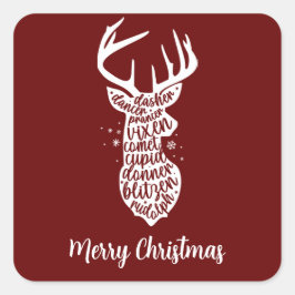 Frohe Weihnachts-Rentiere, Dunkelrot Quadratischer Aufkleber