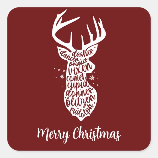 Frohe Weihnachts-Rentiere, Dunkelrot Quadratischer Aufkleber (Vorderseite)