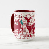 Frohe Weihnachts-Rentierschneeflocken Santa Helper Tasse (Vorderseite Links)