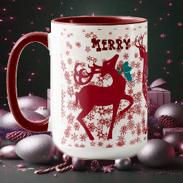 Frohe Weihnachts-Rentierschneeflocken Santa Helper Tasse