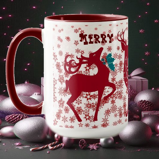 Frohe Weihnachts-Rentierschneeflocken Santa Helper Tasse