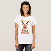 Frohe Weihnachts-Rentierspass Red Gold Typografie T-Shirt (Vorne ganz)