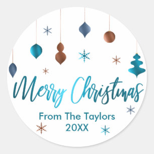 Frohe Weihnachts Retro Aquamarine Kupfernavy Dekor Runder Aufkleber