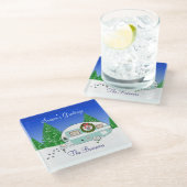 Frohe Weihnachts-Retro-Camper-Anhänger Glasuntersetzer (Schrägansicht)