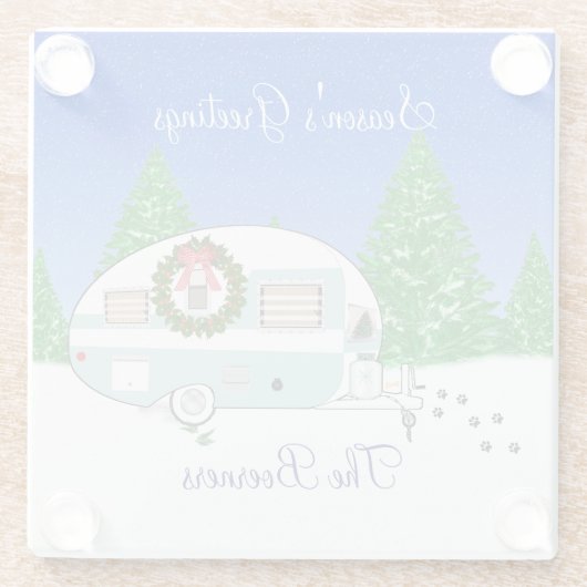Frohe Weihnachts-Retro-Camper-Anhänger Glasuntersetzer (Rückseite)