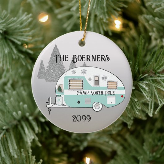 Frohe Weihnachts Retro Camper Trailer Camper Keramik Ornament (Baum)