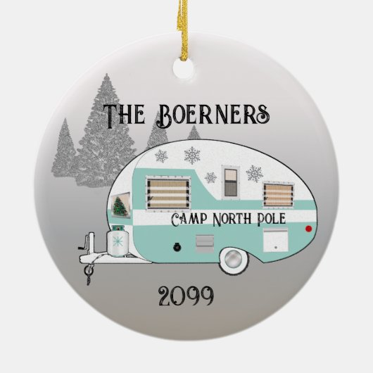 Frohe Weihnachts Retro Camper Trailer Camper Keramik Ornament (Hinten)