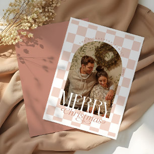 Frohe Weihnachts Retro Checkerboard Arch Foto Feiertagskarte