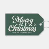 Frohe Weihnachts Retro-Drehbuch grün Urlaub Geschenkanhänger (Vorderseite (Horizontal))
