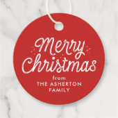 Frohe Weihnachts Retro-Drehbuch roten Urlaub Geschenkanhänger (Vorderseite)